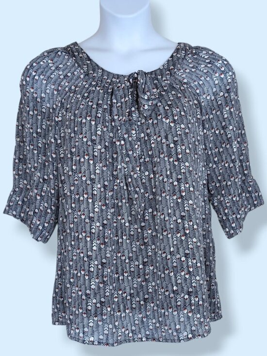 Tops - Sheer Flowy Red & Blue Abstract Blouse